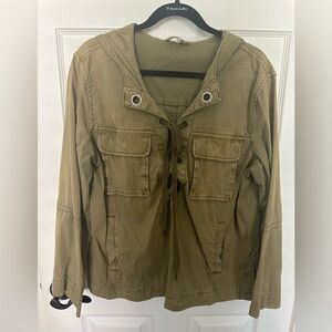 Free People Army Green hooded lace front popover, Size Medium